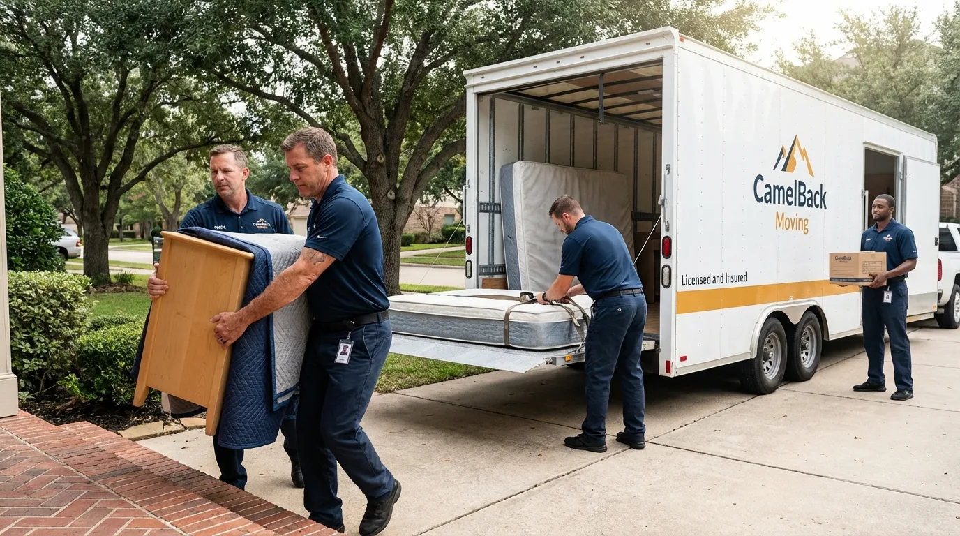 Crew loading residential truck for cross-state move from Saint Marys, WV